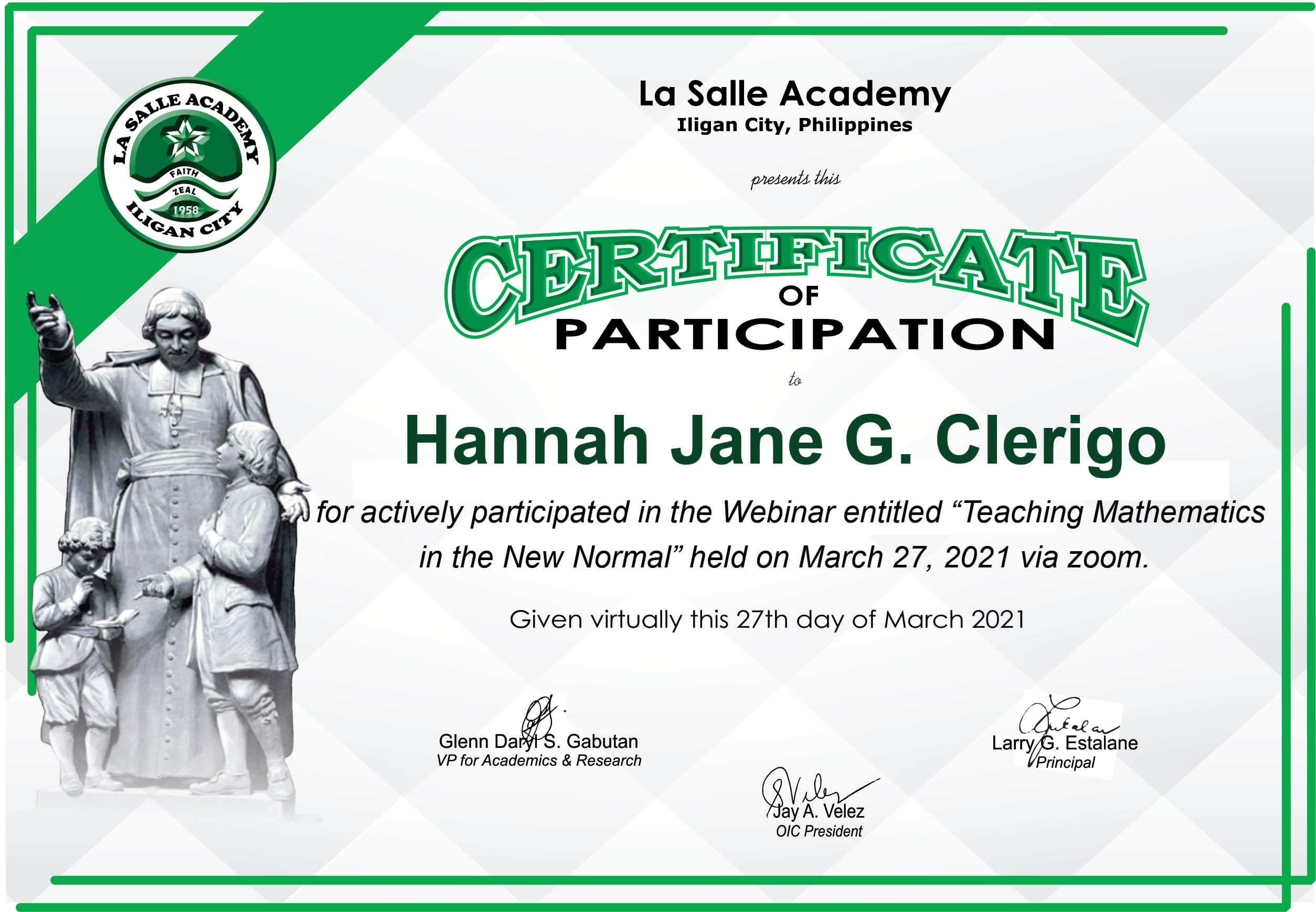 Teaching Math in the New Normal Certificate - CalcuJane